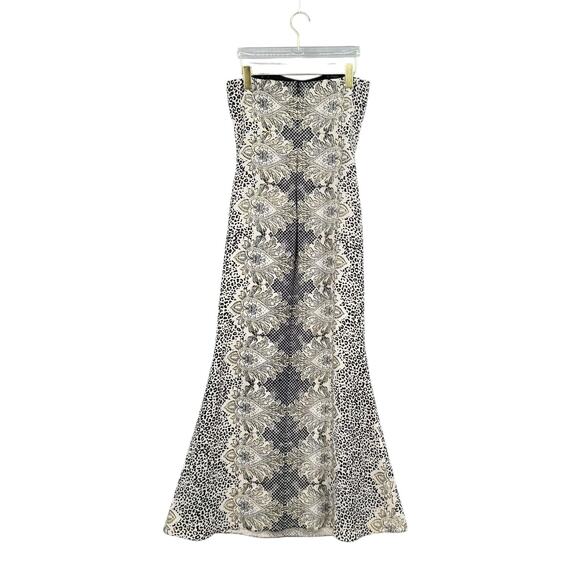 Nicole Miller Black & Cream Mixed Print Silk Blend Strapless Maxi Cocktail Dress - Picture 8 of 14